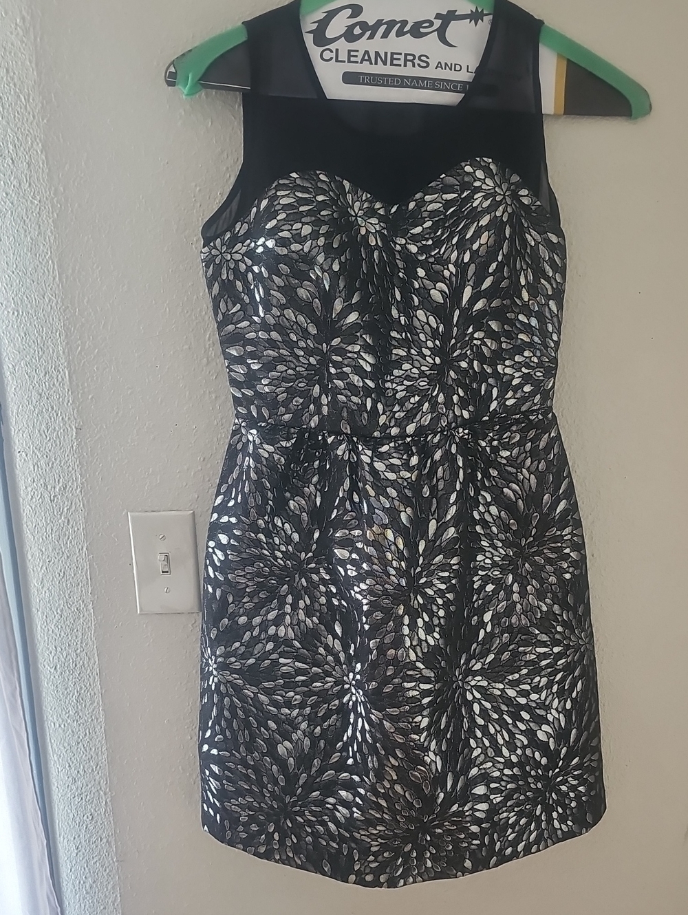 Elle Black Dress with Silver Metallic Pattern